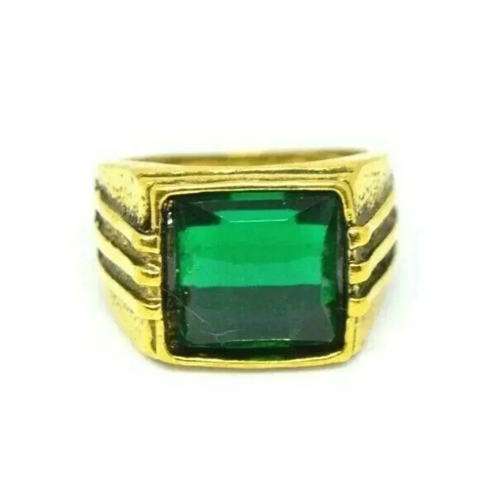 Green Acrylic Rhinestone Green Tone Square Ring